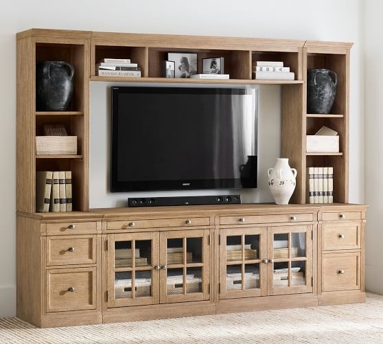 Modular Entertainment Center Light Wood with Crown Molding