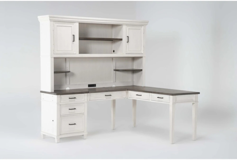 Modular L-Shaped Desk Hutch, Whitewashed Two-Tone Finish