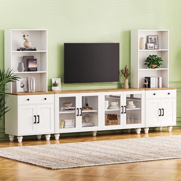 Modular Media Wall Unit Two Tone Walnut Finish
