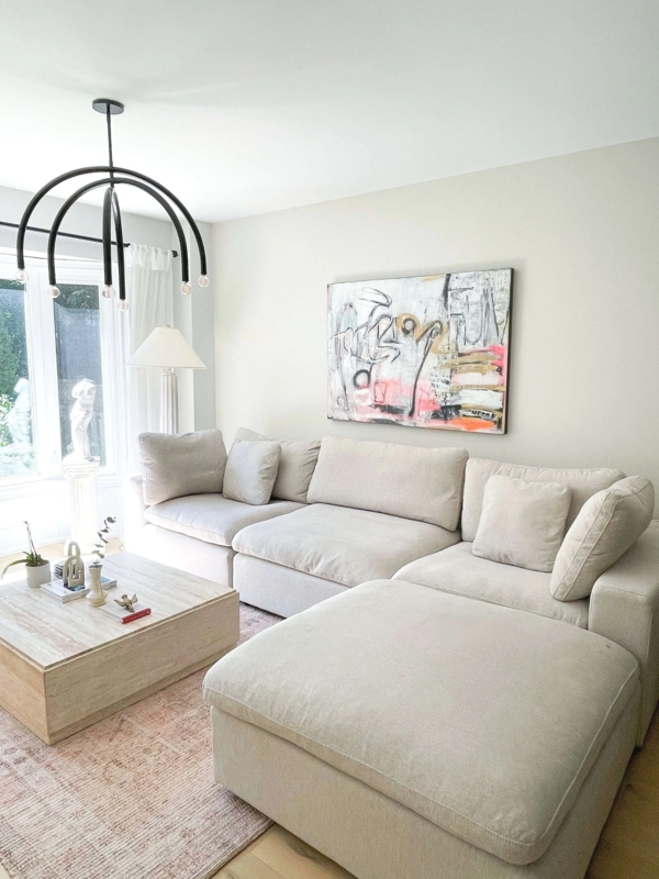Modular Plush Sectional Sofa paired with Stone Block Coffee Table