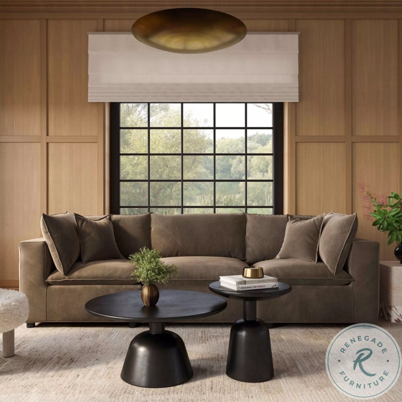 Modular Sectional in Organic Modern Living Room with Pedestal Tables