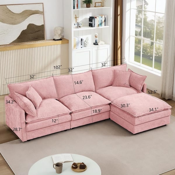Modular Sectional Sofa Chenille Texture L-Shaped With Ottoman