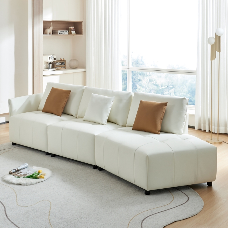 Modular Sectional Sofa with Button-Tufted Leather-Like Seats