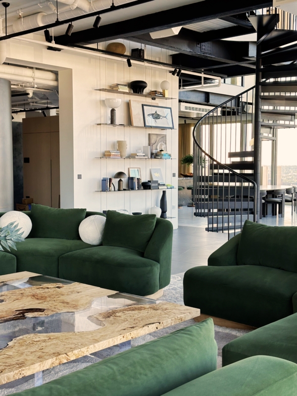 Modular Sectional Sofa with Low Profile in Emerald Green Velvet