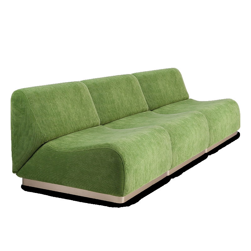 Modular Sofa Almond Green Corduroy Wavy Seat Metallic Plinth Base
