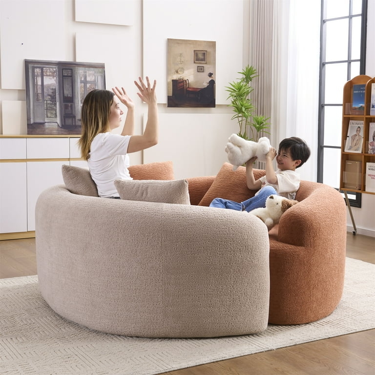 Modular Sofa Bi-Color Beige Coral S-Curve Chenille Texture