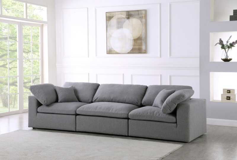 Modular Sofa, Low Profile Base, Overstuffed Cushions, Gray Modular Sofa