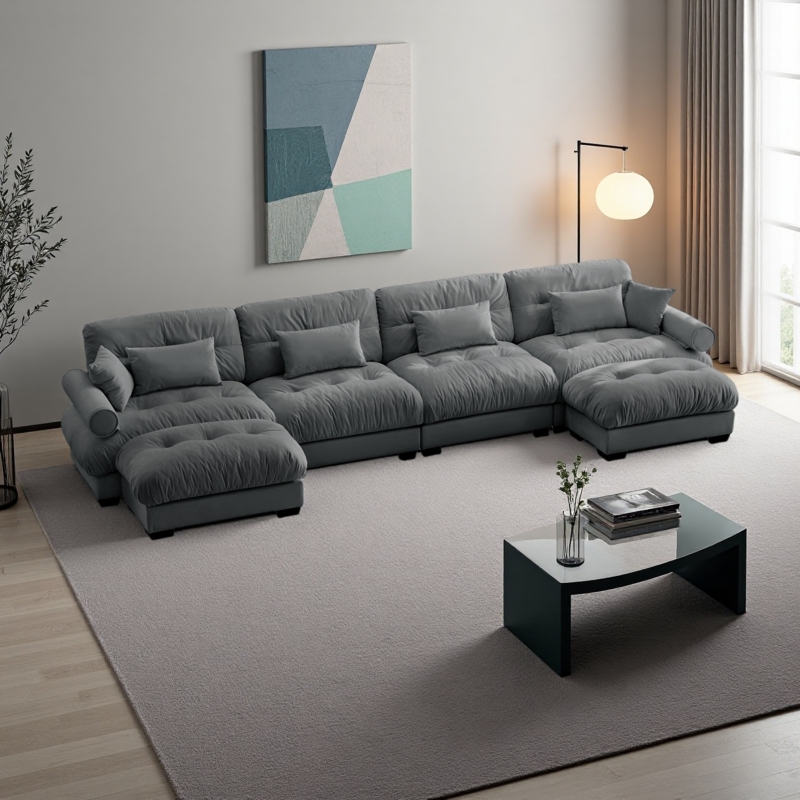 Modular U-Shaped "Cloud" Sectional with Overstuffed Cushions