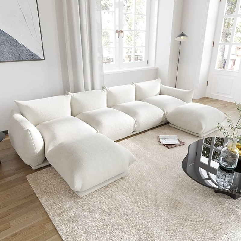 Modular U-Shaped Sectional Sofa in Plush Chenille Cloud-Like Fabric