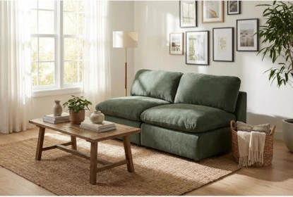Moss Green Woven Modular Armless Loveseat Component