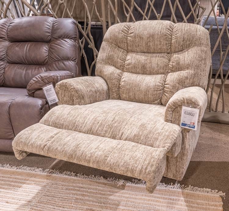 Mottled Tan Recliner Overstuffed Back Textured Fabric Chair