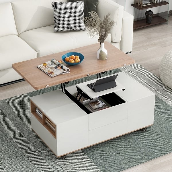 Multi-Functional Coffee Table with Wheels and Dual Lift Mechanism