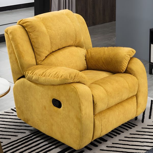 Mustard Faux Leather Manual Recliner, Split Back Lumbar