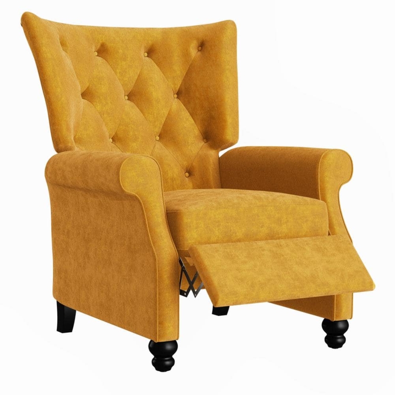 Mustard Gold Velvet Diamond Tufted Wingback Recliner