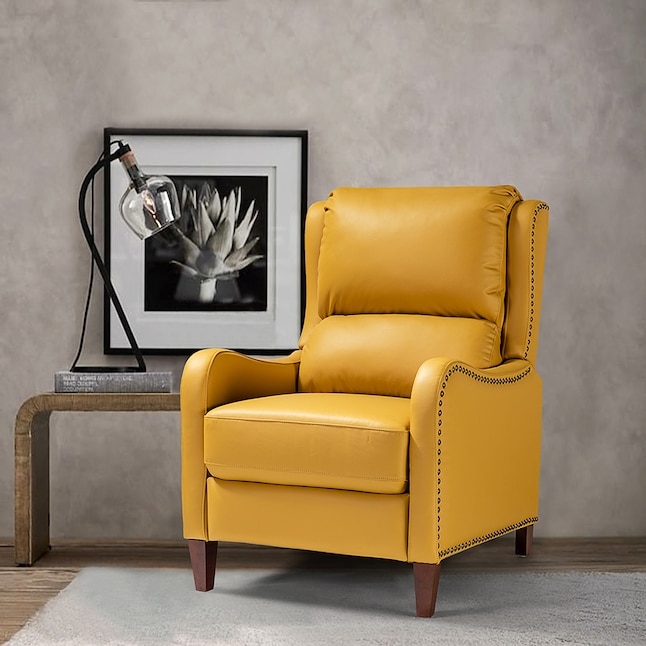 Mustard Leather-like Wingback Recliner, Nailhead Trim