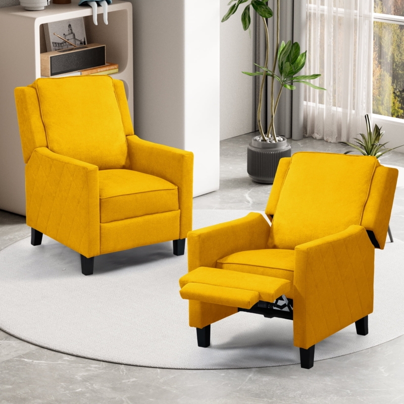Mustard Linen Push Back Recliner Set with Quilted Sides
