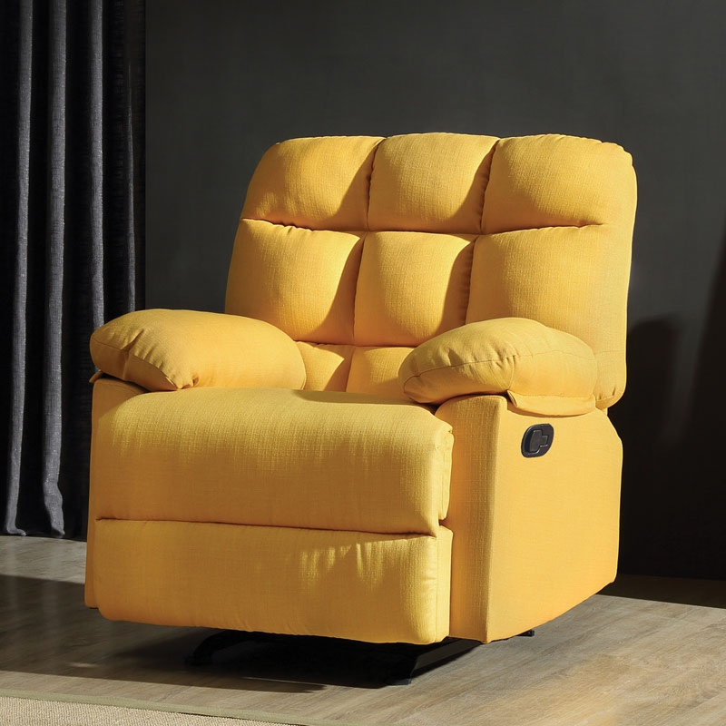 Mustard Upholstered Rocker Recliner, Segmented Tufted Back