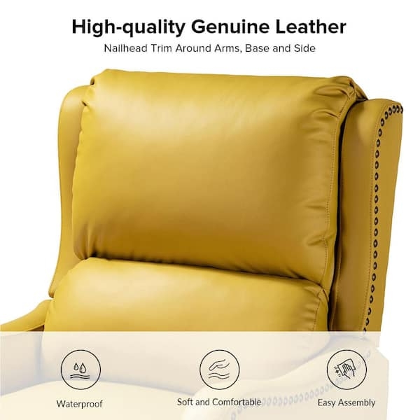 Mustard Yellow Leather-Like Recliner with Two-Tiered Backrest Detail
