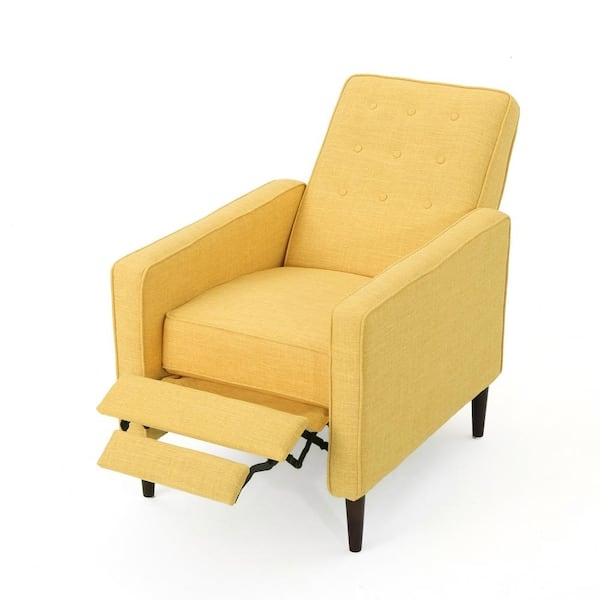 Muted Yellow Reclining Chair with Button Tufted Back and Tapered Legs