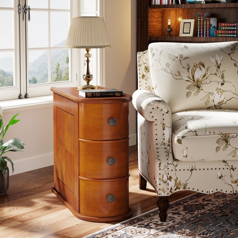 Narrow End Table with Two Drawers and Open Shelf
