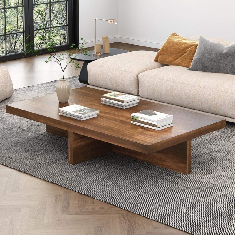 Natural Wood Coffee Table Thick Slab Construction with Shelf