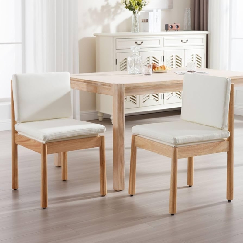 Natural Wood Dining Chairs White Cushions Low Back Scandinavian
