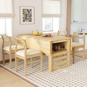 Natural Wood Dining Set with Slatted Base Storage Shelf