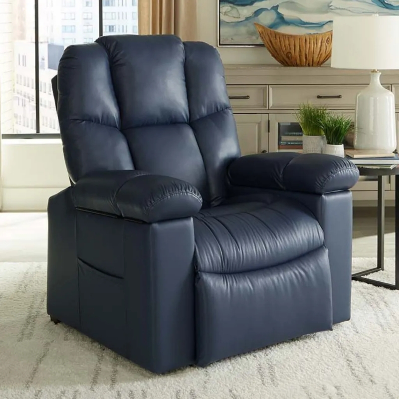 Navy Blue Lift Chair Overstuffed Silhouette Leather-Like