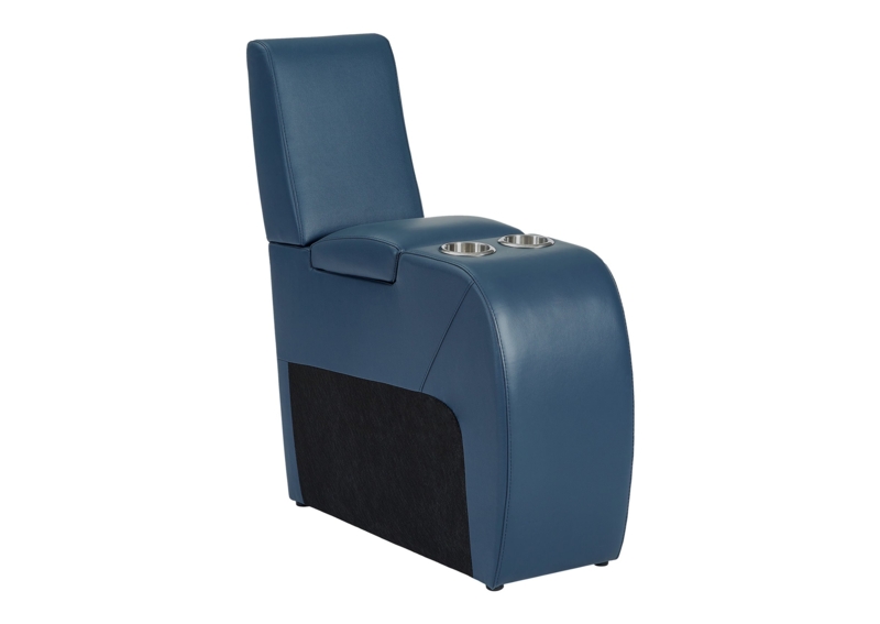 Navy Blue Theater Storage Console with Dual Stainless Steel Cup Holders.