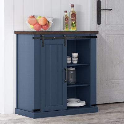 Navy Blue TV Stand Sliding Barn Door Farmhouse