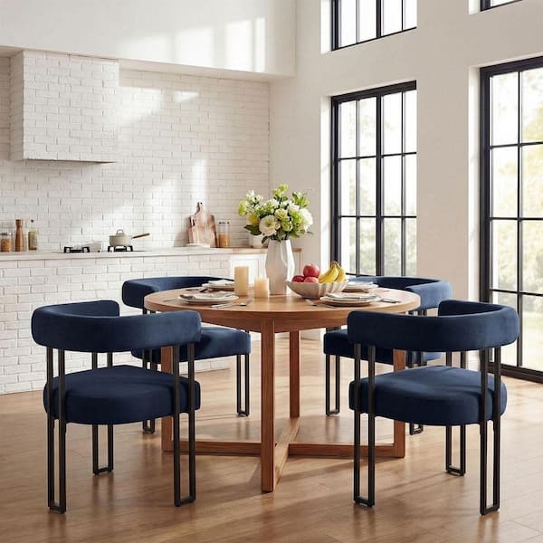 Navy Blue Velvet Armchairs with Architectural Metal Frame
