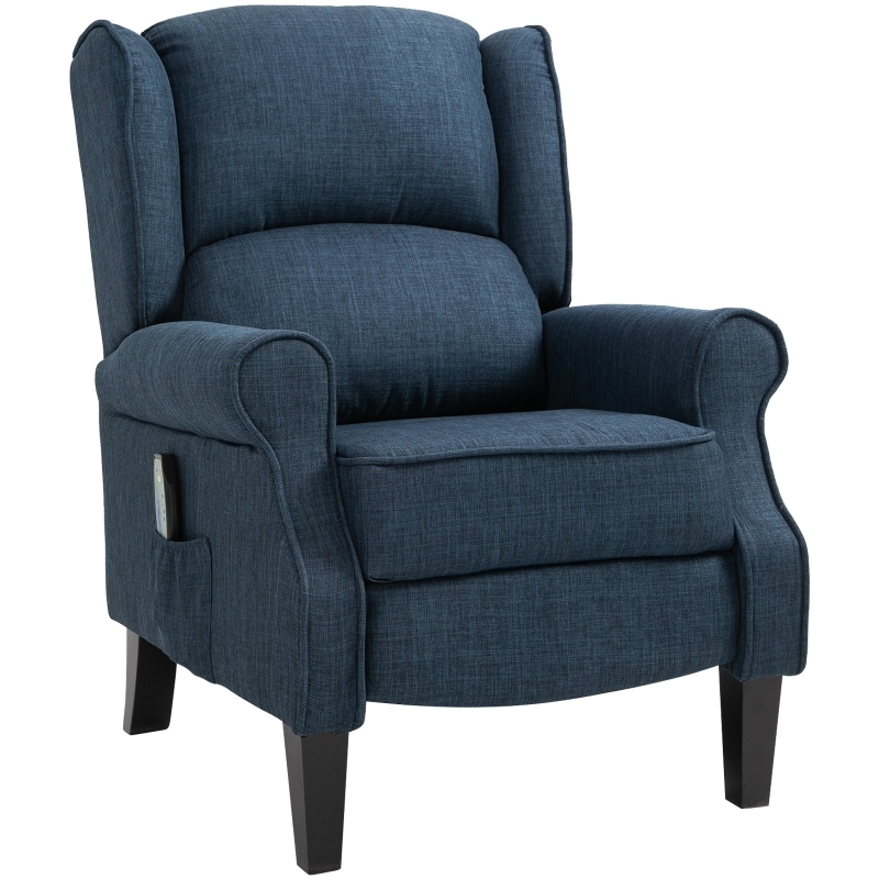 Navy Blue Wingback Recliner with Textured Weave and Split Back Cushion