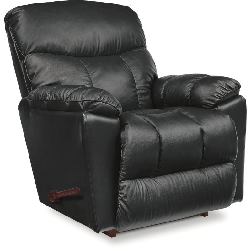Navy Leather-Like Rocker Recliner with Channeled Back and Manual Lever