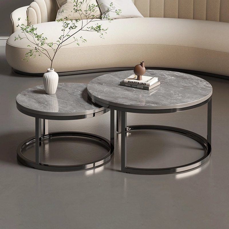 Nesting Coffee Table Set with Faux Marble and Glass Gold Frames