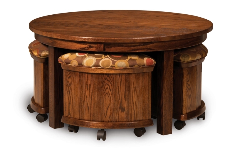 Nesting Coffee Table Set with Upholstered Wedge Ottomans