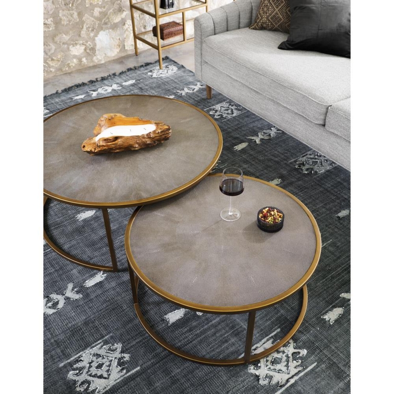 Nesting Coffee Tables Round Shagreen Antique Brass