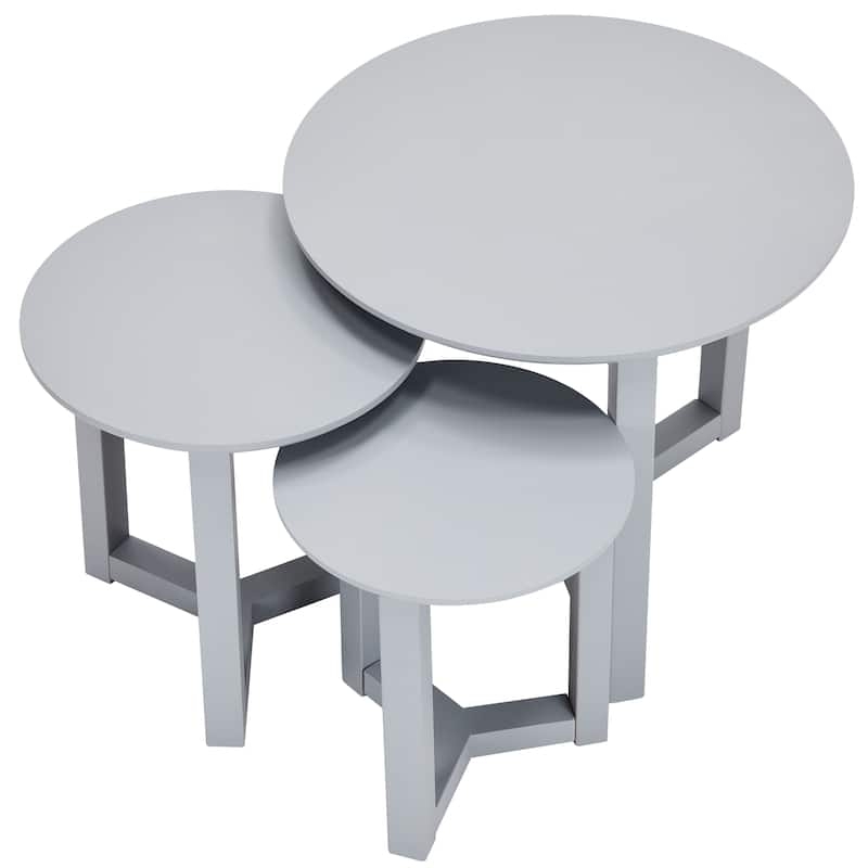 Nesting End Tables Matte Gray Finish Round Tripod Base Minimalist Set