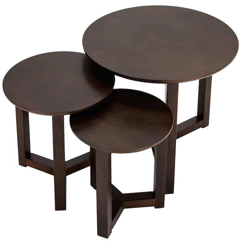 Nesting End Tables Round Espresso Finish Cross Base Legs Space Saving