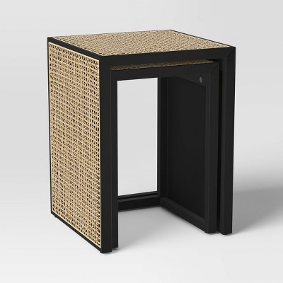 Nesting Side Table Cane Webbing Woven Panels Frame Set