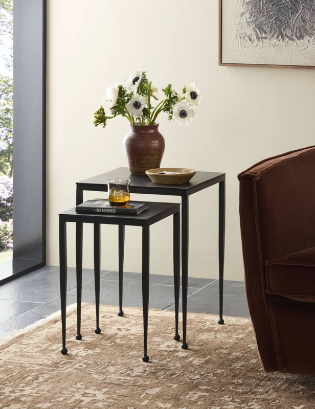 Nesting Side Tables Ball Feet Slim Tapered Legs Set