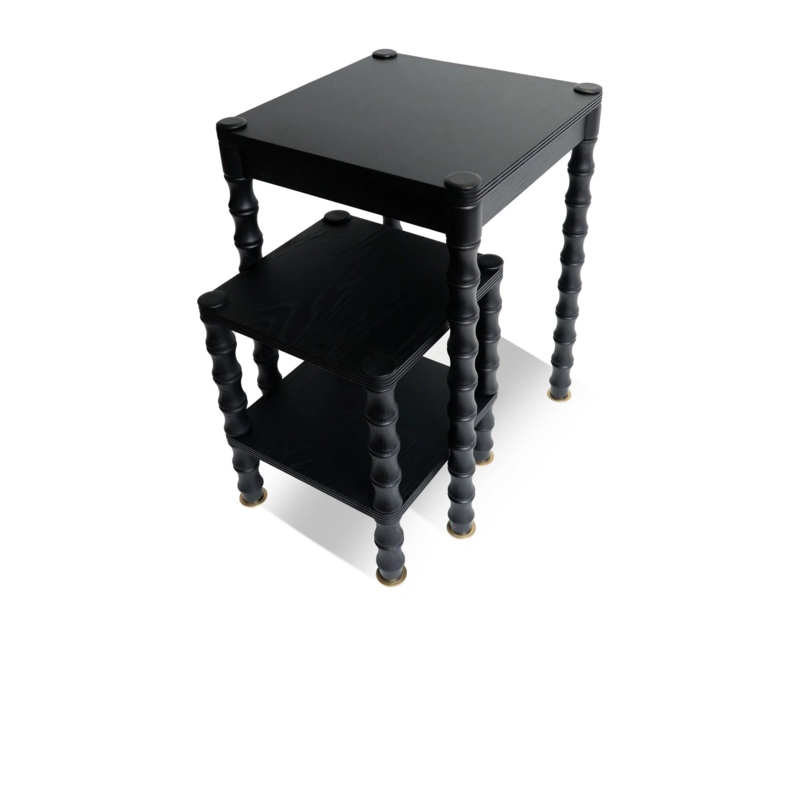 Nesting Side Tables Bobbin Legs Black Stained Wood Square