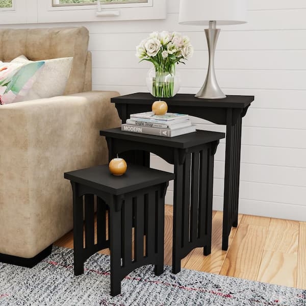 Nesting Side Tables Mission Style Slats Wood Set of 3