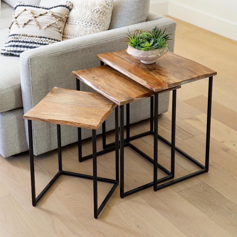 Nesting Tables Live Edge Wood Tops Black Metal Rustic Side Tables