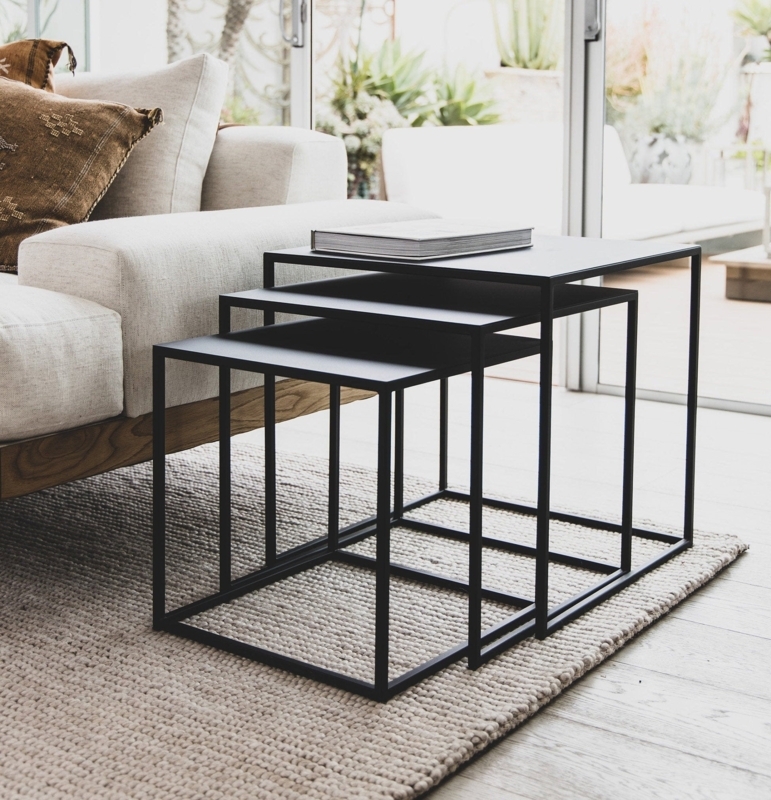 Nesting Tables Minimalist Cube Metal Frame Set of 3