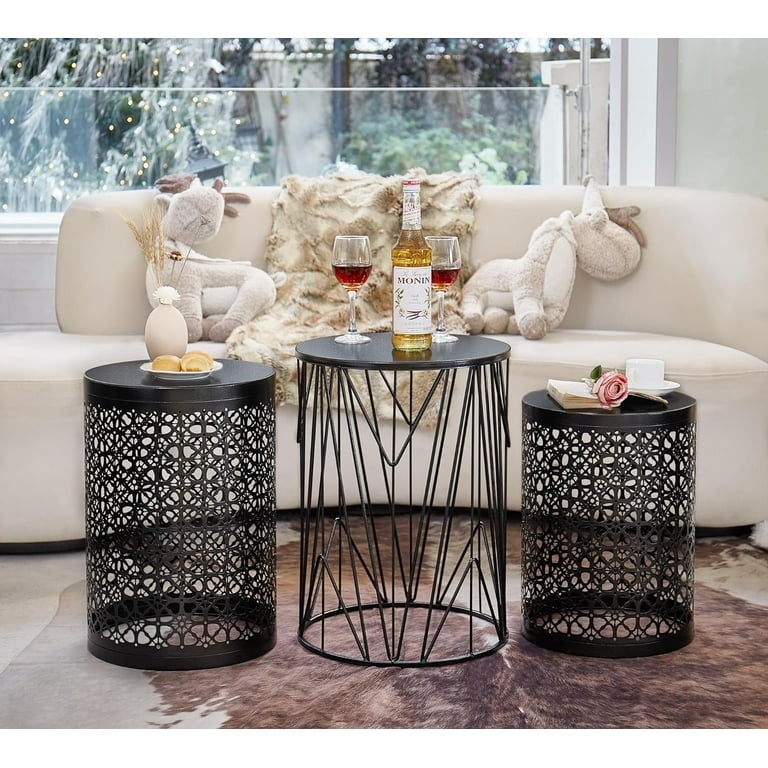 Nesting Tables Mixed Perforated Metal Wireframe Trio