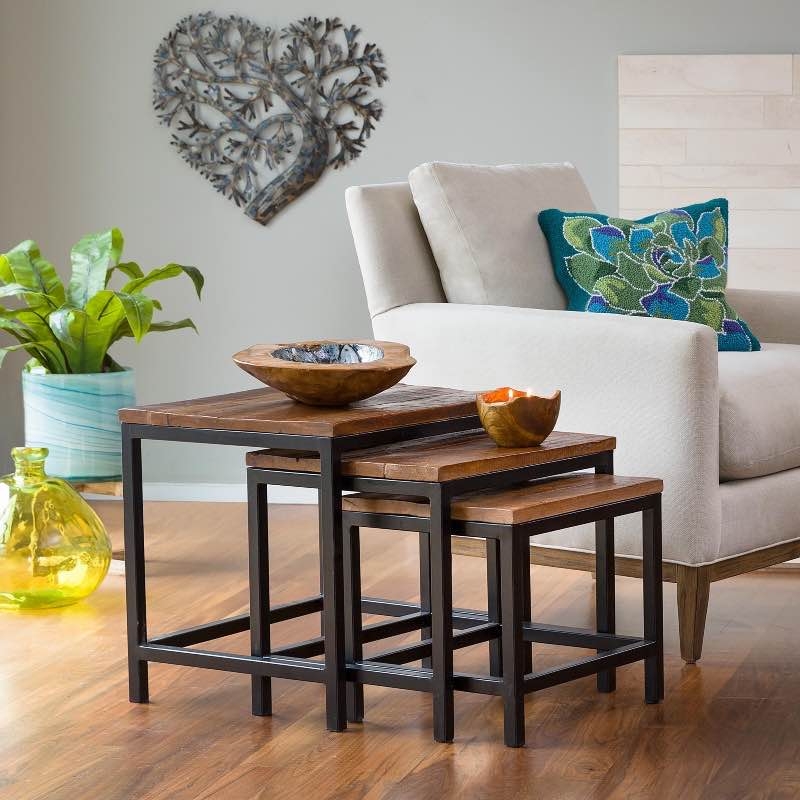 Nesting Tables Set of 3 reclaimed wood square tops industrial rustic