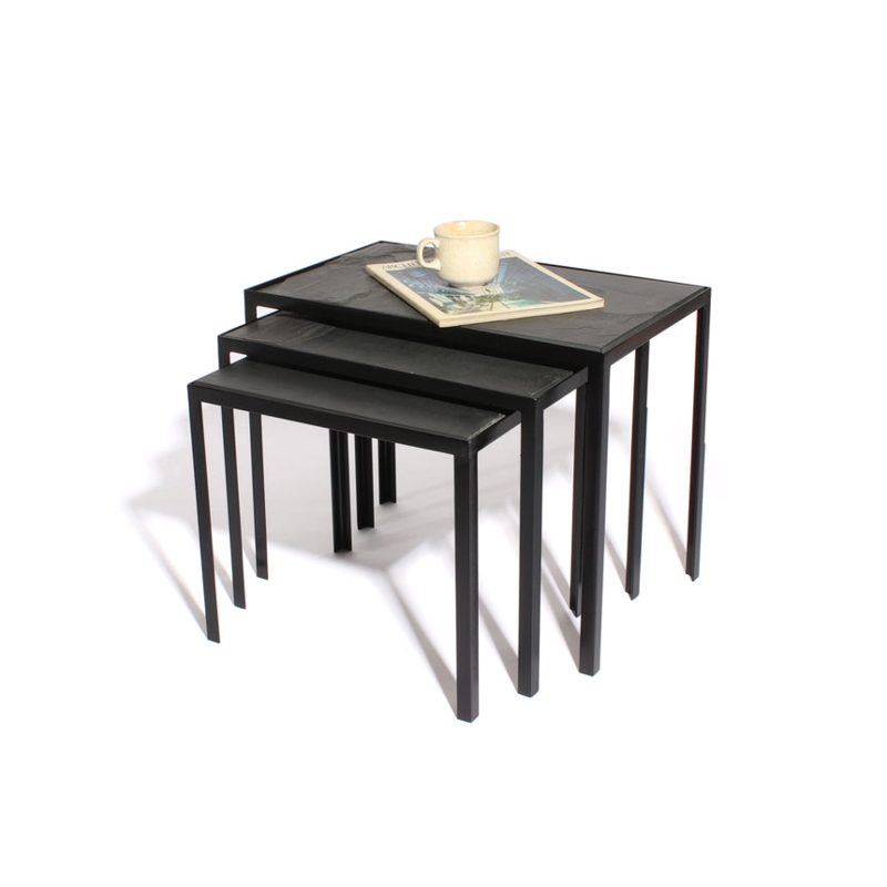 Nesting Tables Slate-Like Rectangular Tops Metal Set