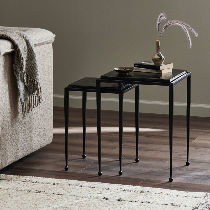 Nesting Tables Smoked Cast Glass Square Frame Set