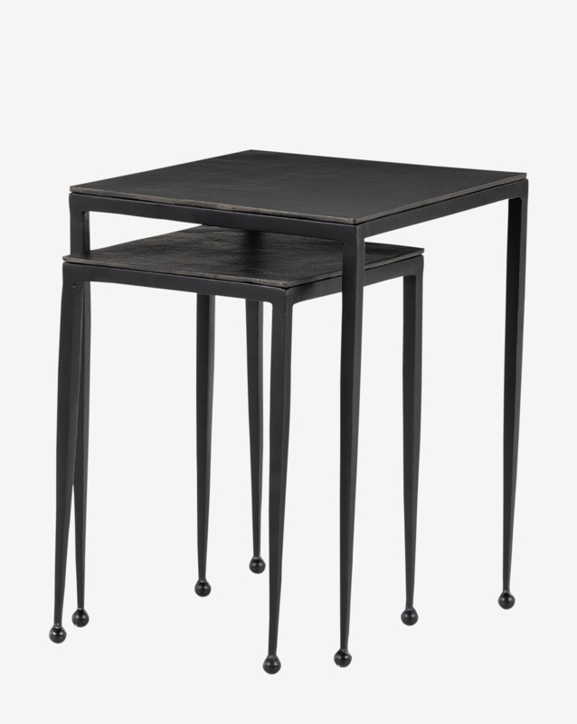 Nesting Tables Square Textured Top Metal Frame with Ball Feet