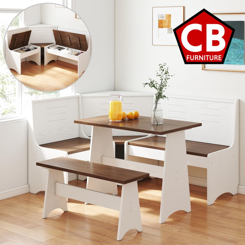 Nook Dining Set Hidden Underseat Storage Two-Tone Finish